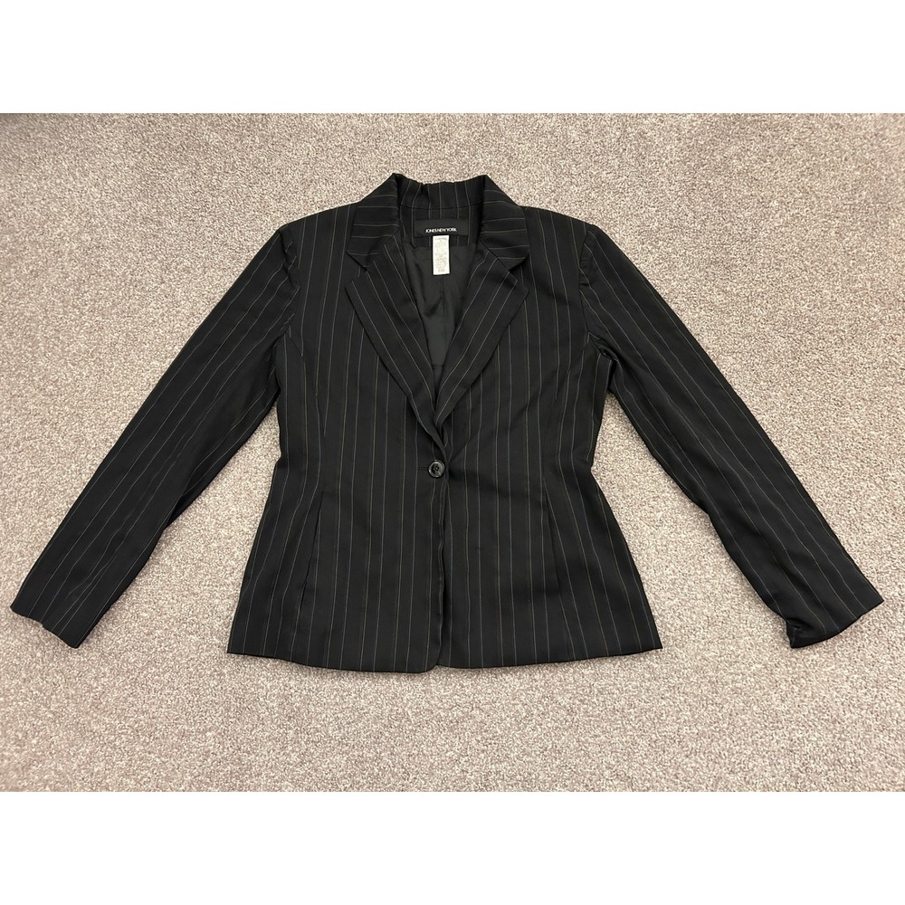 90s Jones New York Blazer Womens 4 Black Excellent Pinstripe Single Button